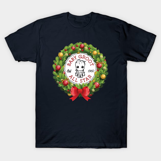 Christmas All Star Baby Groot Guardians Of The Galaxy Wreath T-Shirt by Rebus28